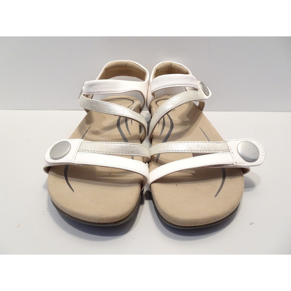 Aetrex Jess White Silver Orthotic Strappy Sandals Womens 7 SE211W Adjustable